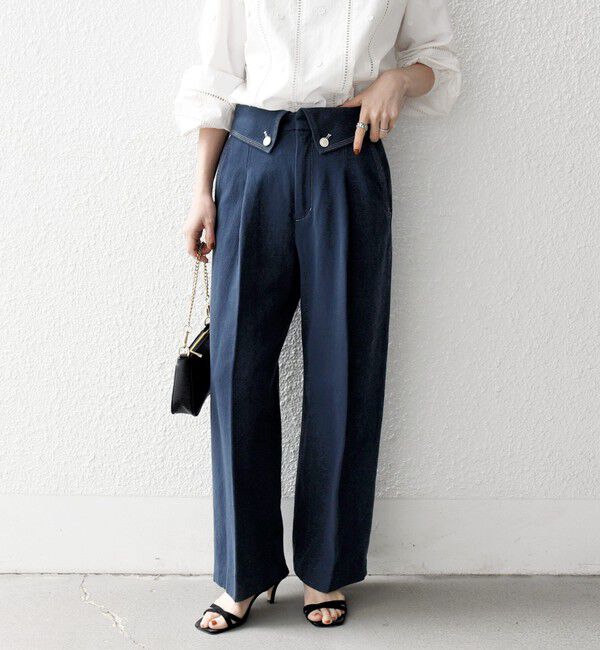 SHIPS any「SHIPS any:〈洗濯機可能〉カルゼ ターンバック ハイウエスト テーパード パンツ」|その他|ネイビー