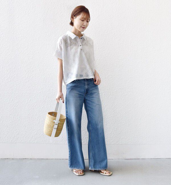 SHIPS for women「《予約》【WEB限定】〈手洗い可能〉シアー ジャカード ポロ 襟 ショート スリーブ プルオーバー」|ポロシャツ|