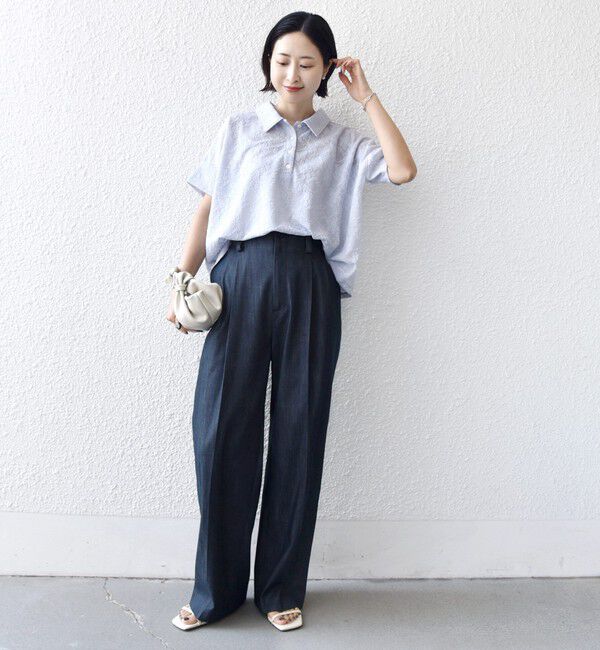 SHIPS for women「《予約》【WEB限定】〈手洗い可能〉シアー ジャカード ポロ 襟 ショート スリーブ プルオーバー」|ポロシャツ|