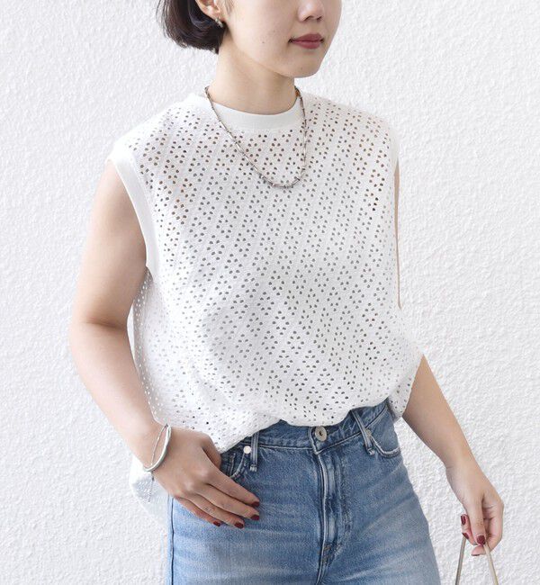 SHIPS for women「《予約》〈手洗い可能〉アイレット ノースリーブ フレア プルオーバー」|Tシャツ・カットソー|