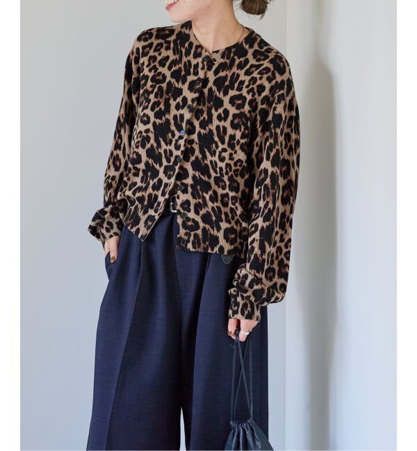 OUTDOOR PRODUCTS Usual Things「レオパード プリントクルーネックカーディガン」|ニット・セーター|