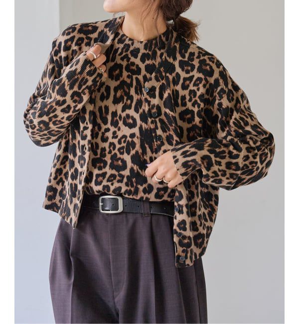 OUTDOOR PRODUCTS Usual Things「レオパード プリントクルーネックカーディガン」|ニット・セーター|