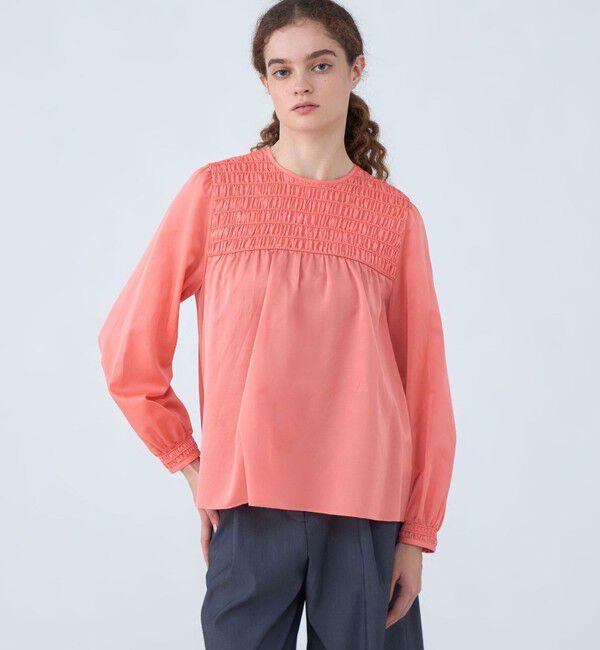 Ballsey「コットンシルクサテン シャーリングブラウス」|シャツ・ブラウス|