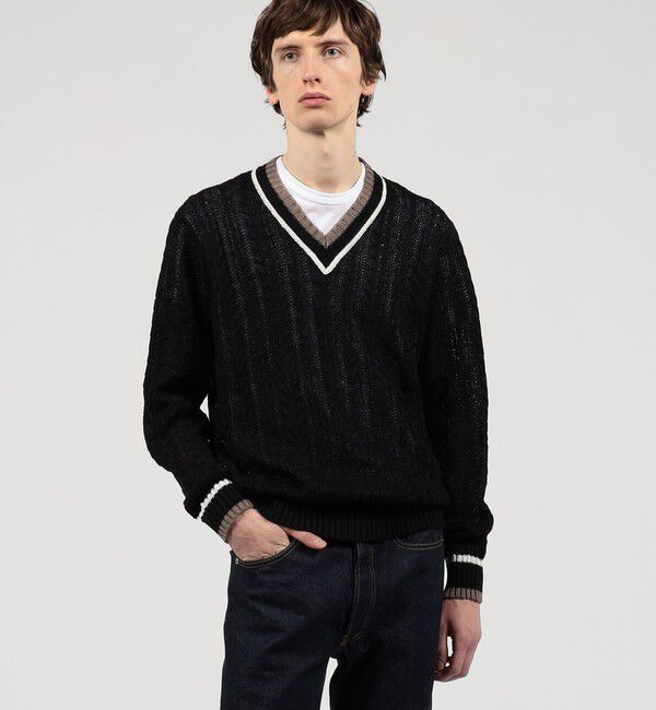 TOMORROWLAND MENS「プレミアムリネン チルデンプルオーバーニット」|ニット・セーター|