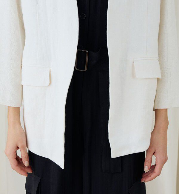DES PRES「ファブリックコンビ Vカラージャケット」|ノーカラージャケット|