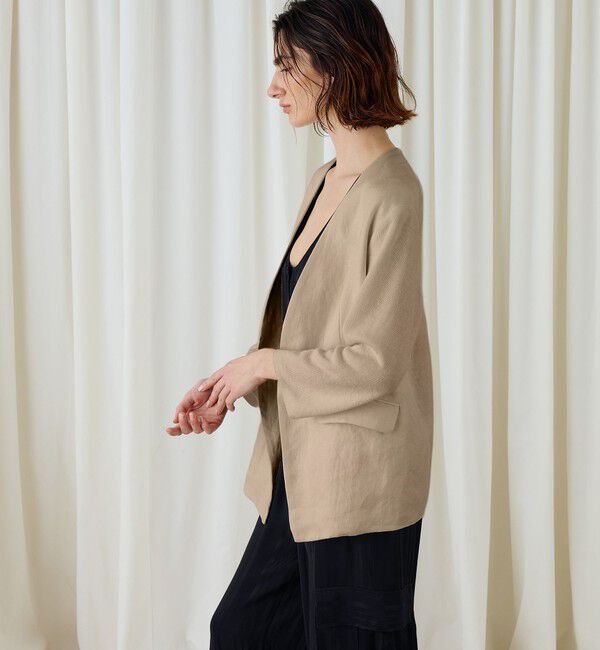 DES PRES「ファブリックコンビ Vカラージャケット」|ノーカラージャケット|