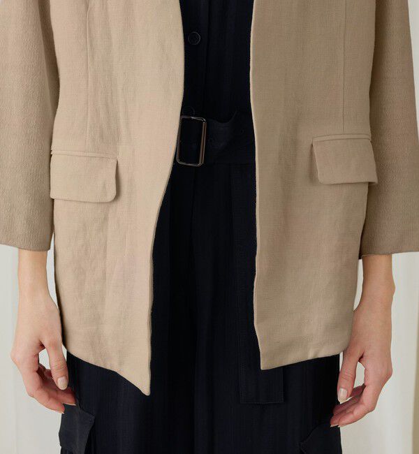 DES PRES「ファブリックコンビ Vカラージャケット」|ノーカラージャケット|