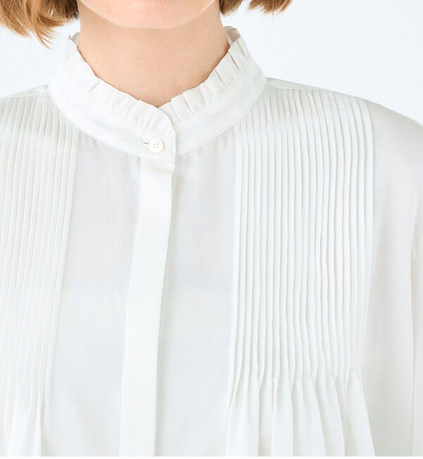 Ballsey「コットンシルクサテン ピンタックフリルブラウス」|シャツ・ブラウス|
