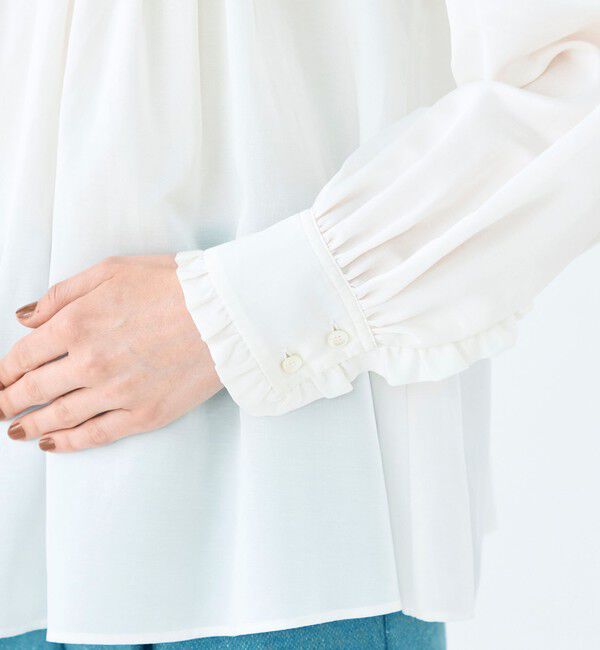 Ballsey「コットンシルクサテン ピンタックフリルブラウス」|シャツ・ブラウス|