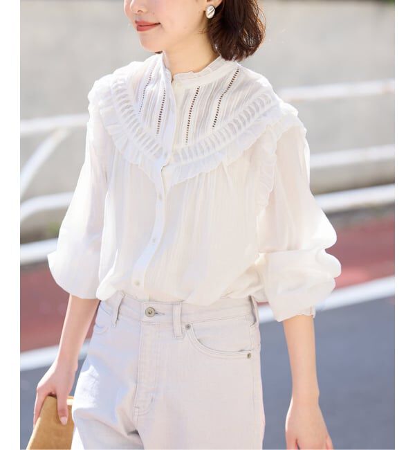 SLOBE IENA「《WEB限定/予約》フリルピンタックブラウス」|シャツ・ブラウス|ホワイト