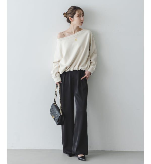 NOBLE「《セットアップ対応》ルナサテンナローフレアタックパンツ」|スラックス|