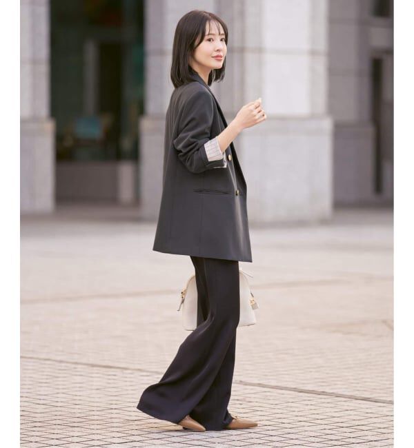 NOBLE「《セットアップ対応》ルナサテンナローフレアタックパンツ」|スラックス|