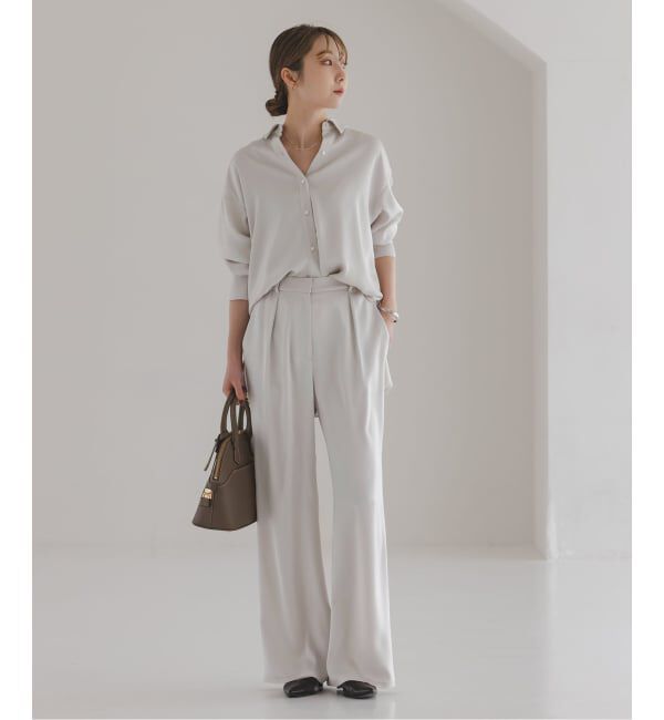 NOBLE「《セットアップ対応》ルナサテンナローフレアタックパンツ」|スラックス|