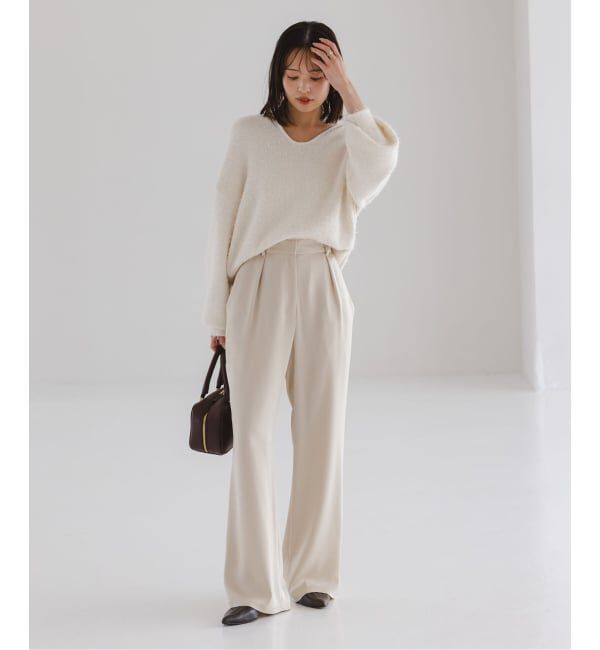 NOBLE「《セットアップ対応》ルナサテンナローフレアタックパンツ」|スラックス|