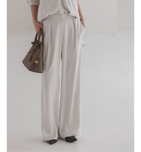 NOBLE「《セットアップ対応》ルナサテンナローフレアタックパンツ」|スラックス|グレーB