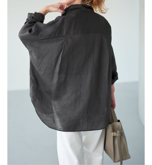 Spick and Span「《ゆったりサイズ》追加予約 80リネンカシュクール ビッグシャツ」|シャツ・ブラウス|