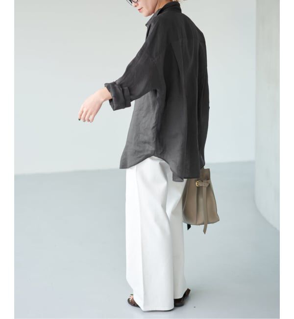 Spick and Span「《ゆったりサイズ》追加予約 80リネンカシュクール ビッグシャツ」|シャツ・ブラウス|