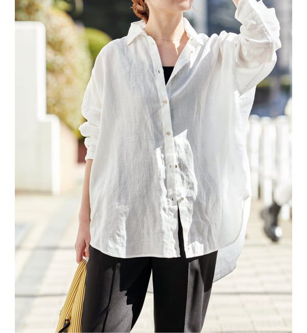 Spick and Span「《ゆったりサイズ》追加予約 80リネンカシュクール ビッグシャツ」|シャツ・ブラウス|
