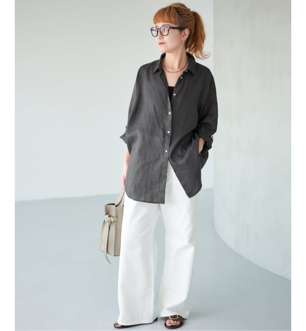 Spick and Span「《ゆったりサイズ》追加予約 80リネンカシュクール ビッグシャツ」|シャツ・ブラウス|