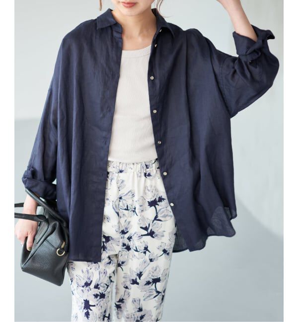Spick and Span「《ゆったりサイズ》追加予約 80リネンカシュクール ビッグシャツ」|シャツ・ブラウス|