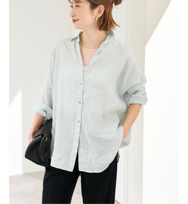 Spick and Span「《ゆったりサイズ》追加予約 80リネンカシュクール ビッグシャツ」|シャツ・ブラウス|