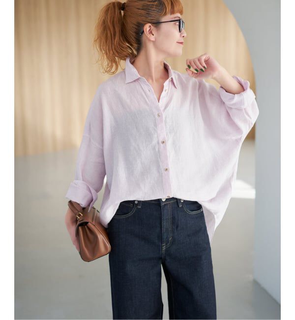 Spick and Span「《ゆったりサイズ》追加予約 80リネンカシュクール ビッグシャツ」|シャツ・ブラウス|