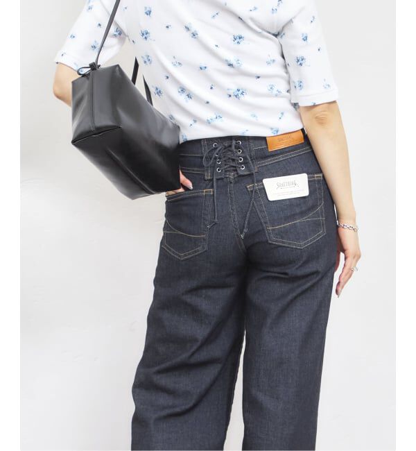U by SPICK&SPAN「SOMETHING / サムシング LISA LACE UP WIDE」|デニム|ネイビー