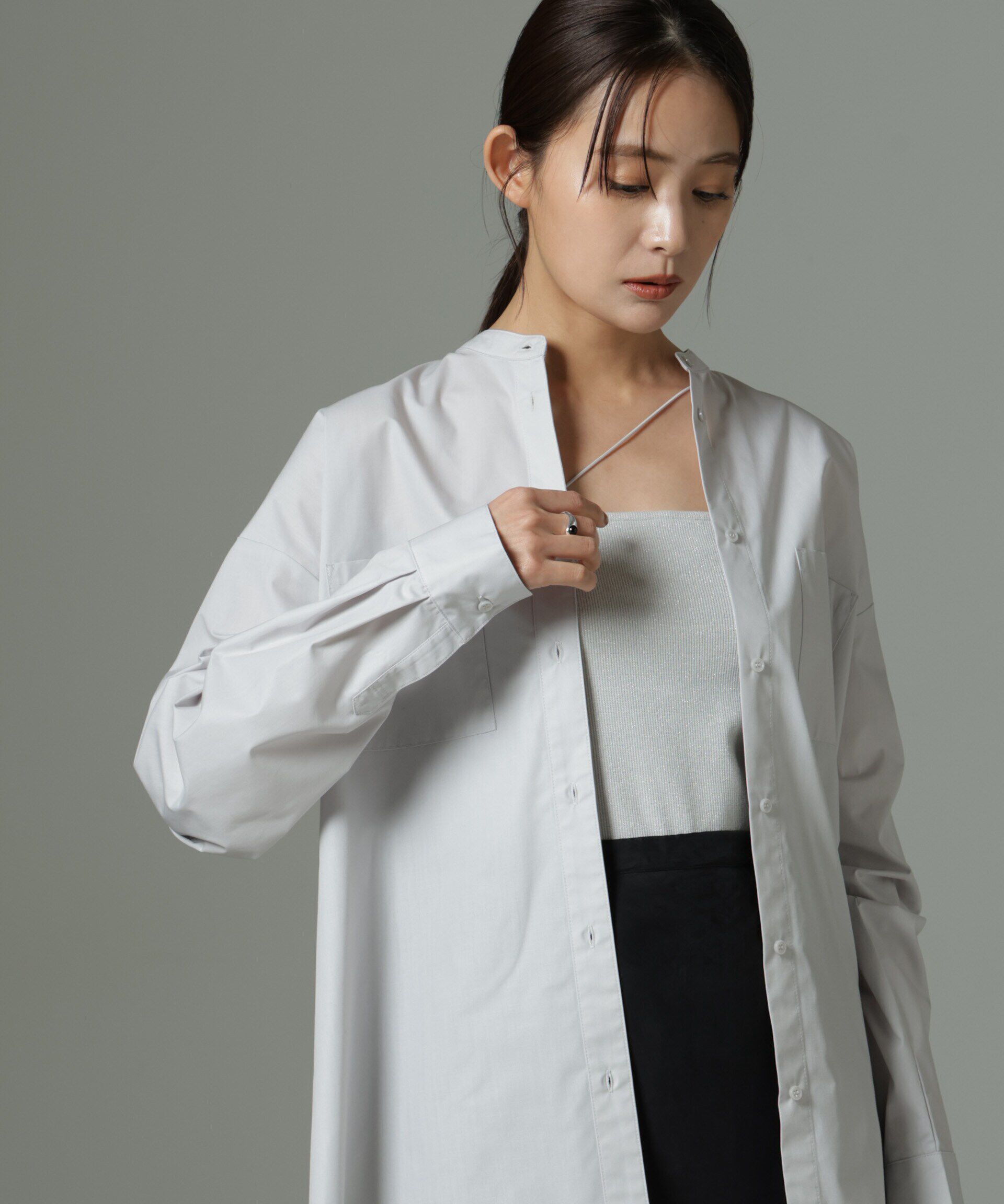 nano･universe「スタンドカラーシャツ」|シャツ・ブラウス|グレー