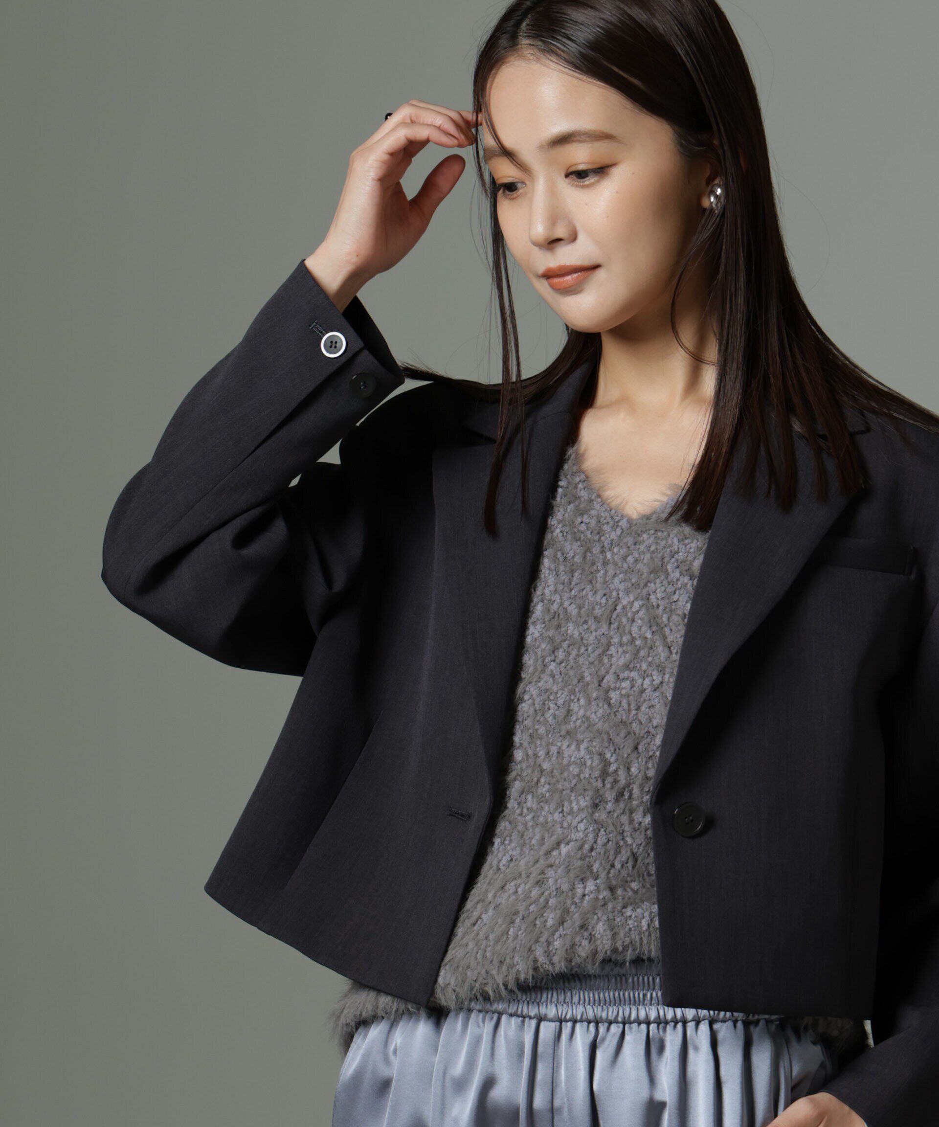 nano･universe「ファンシーシャギーニットベスト」|ニット・セーター|グレー