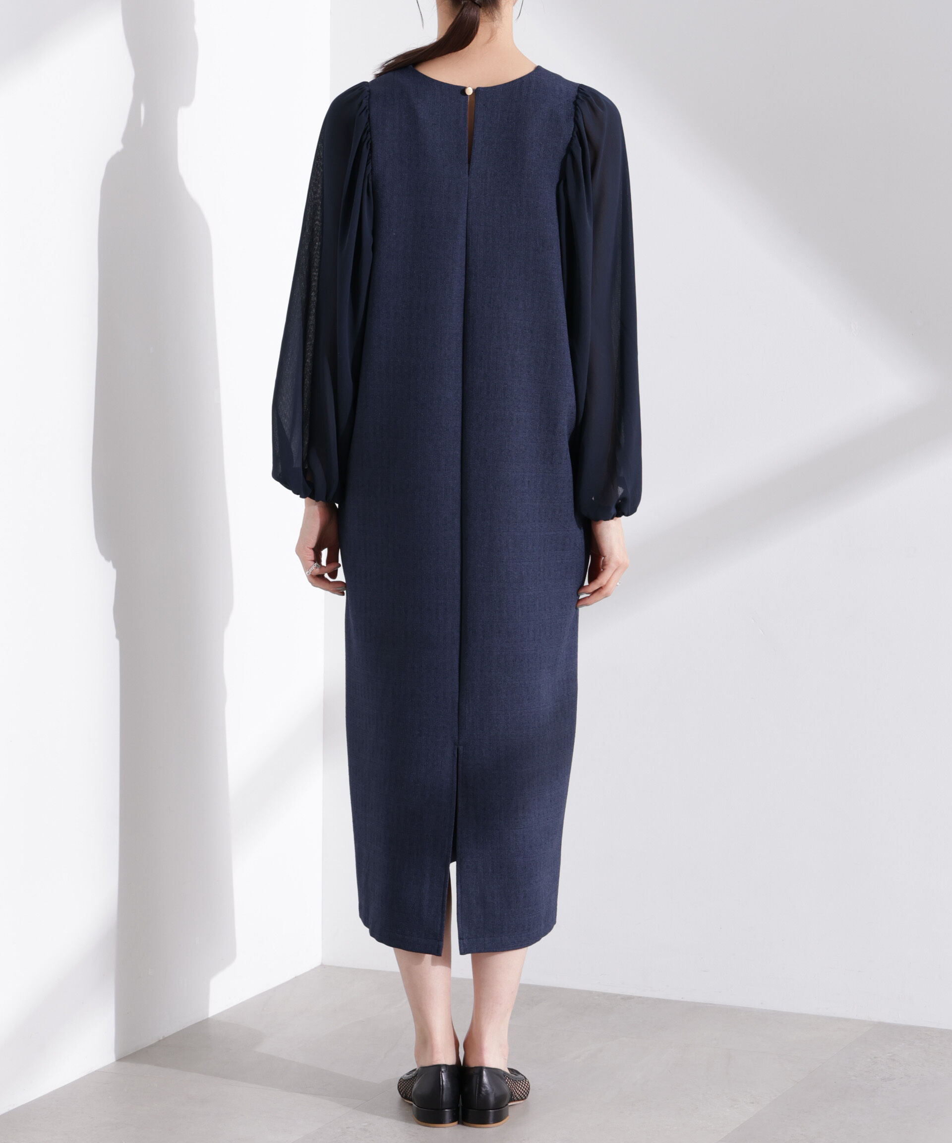 nano･universe「シアーボリュームスリーブコンビワンピース」|ワンピース|