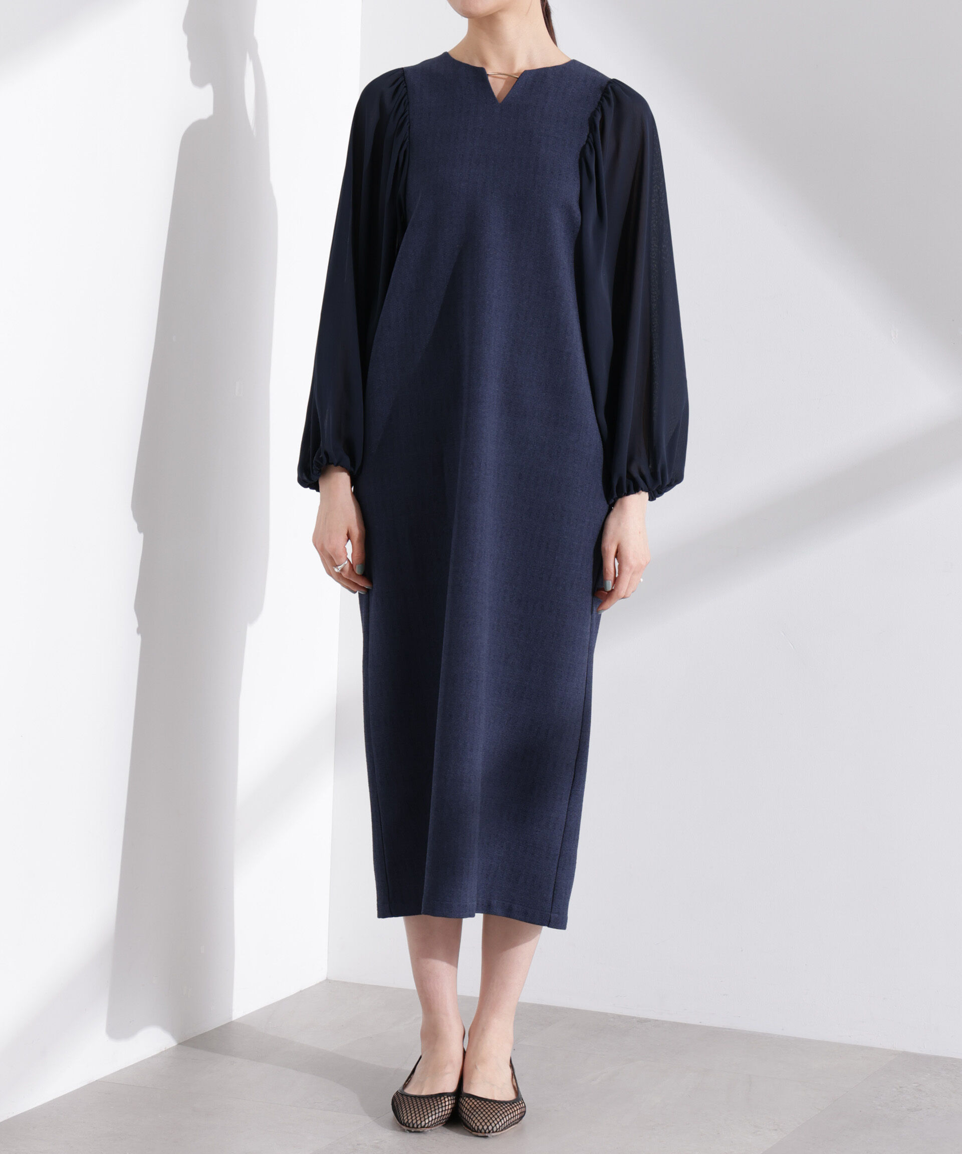 nano･universe「シアーボリュームスリーブコンビワンピース」|ワンピース|