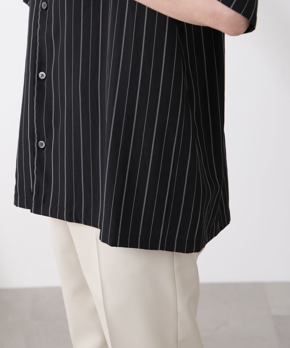 nano･universe「リネンブレンドピンストライプワイドカラーシャツ（セットアップ可)」|シャツ・ブラウス|