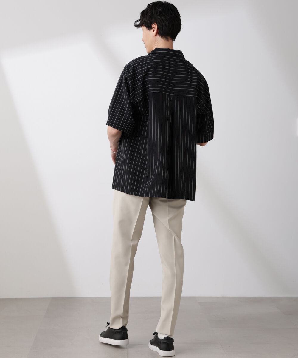 nano･universe「リネンブレンドピンストライプワイドカラーシャツ（セットアップ可)」|シャツ・ブラウス|