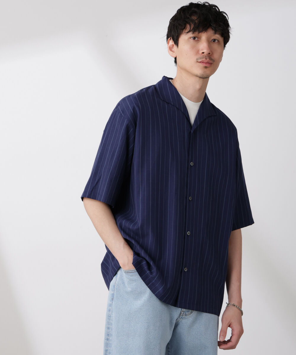 nano･universe「リネンブレンドピンストライプワイドカラーシャツ（セットアップ可)」|シャツ・ブラウス|