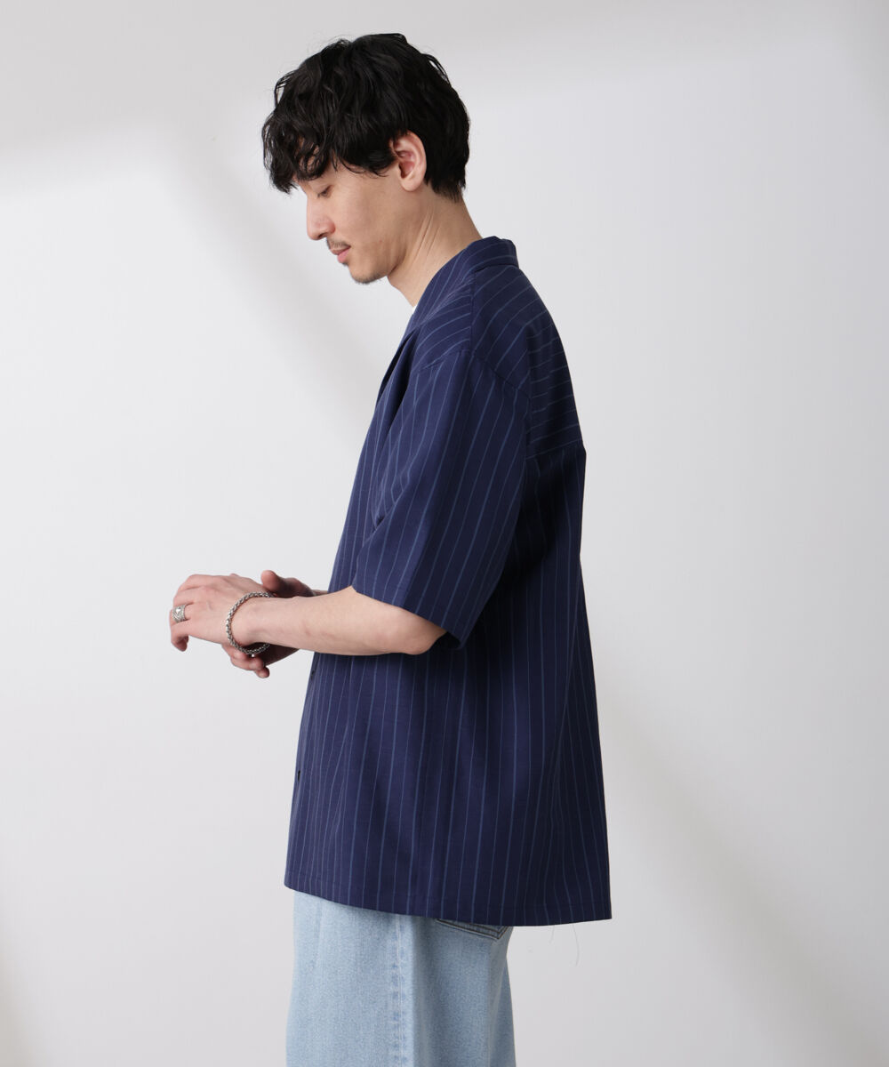 nano･universe「リネンブレンドピンストライプワイドカラーシャツ（セットアップ可)」|シャツ・ブラウス|