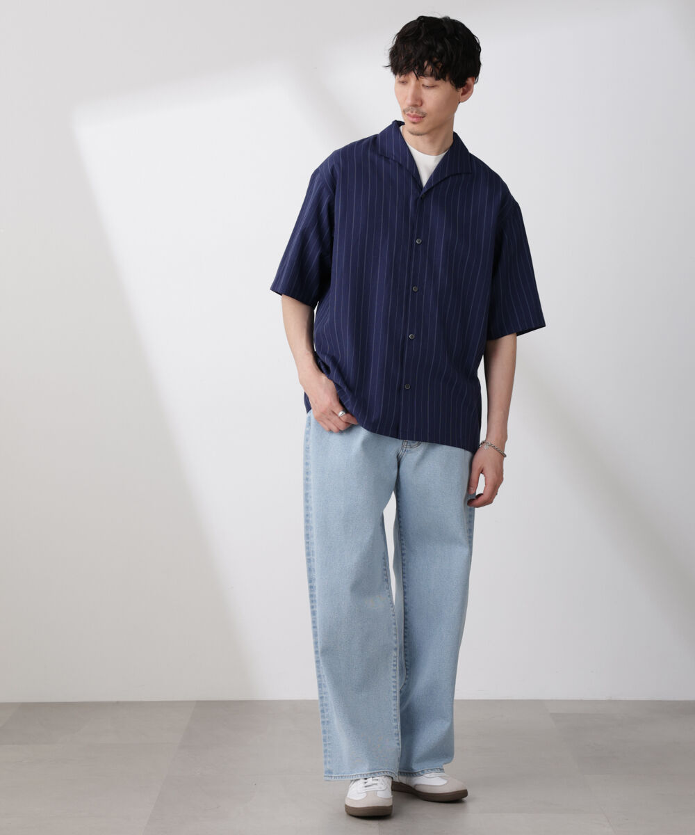 nano･universe「リネンブレンドピンストライプワイドカラーシャツ（セットアップ可)」|シャツ・ブラウス|