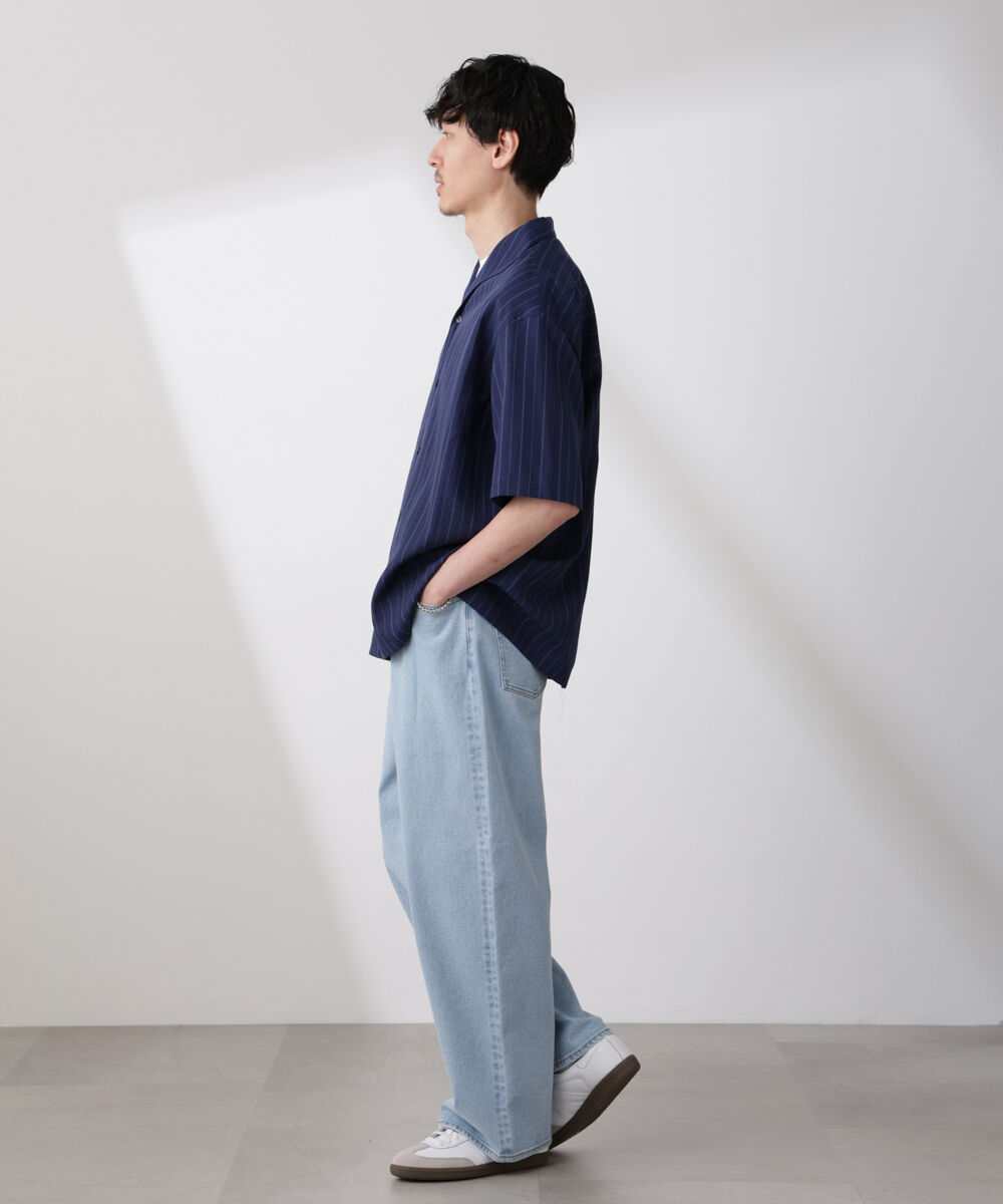 nano･universe「リネンブレンドピンストライプワイドカラーシャツ（セットアップ可)」|シャツ・ブラウス|
