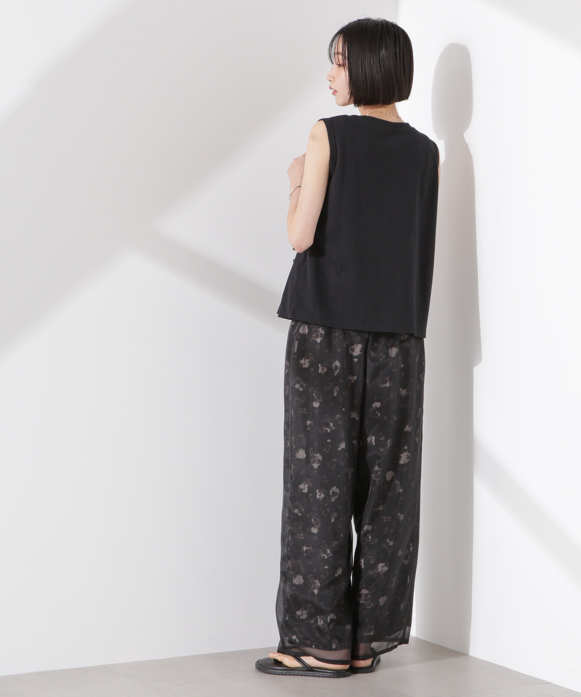 nano･universe「シアーオーガンジーコンビプリントパンツ」|チノ|