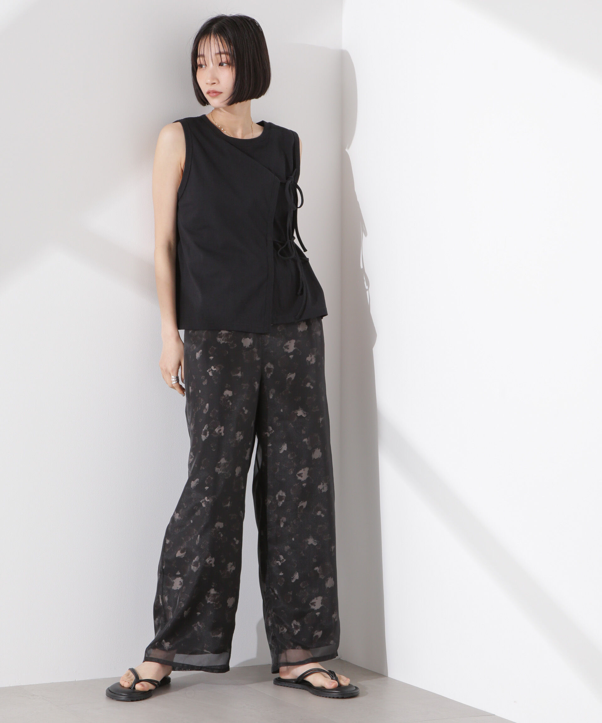 nano･universe「シアーオーガンジーコンビプリントパンツ」|チノ|