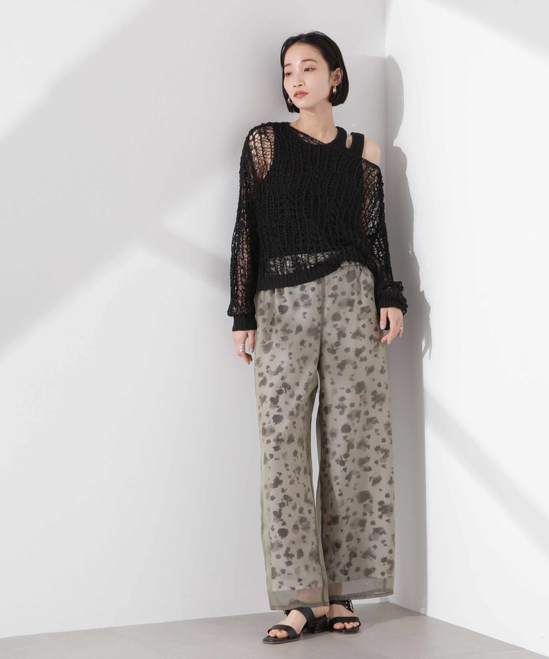 nano･universe「シアーオーガンジーコンビプリントパンツ」|チノ|