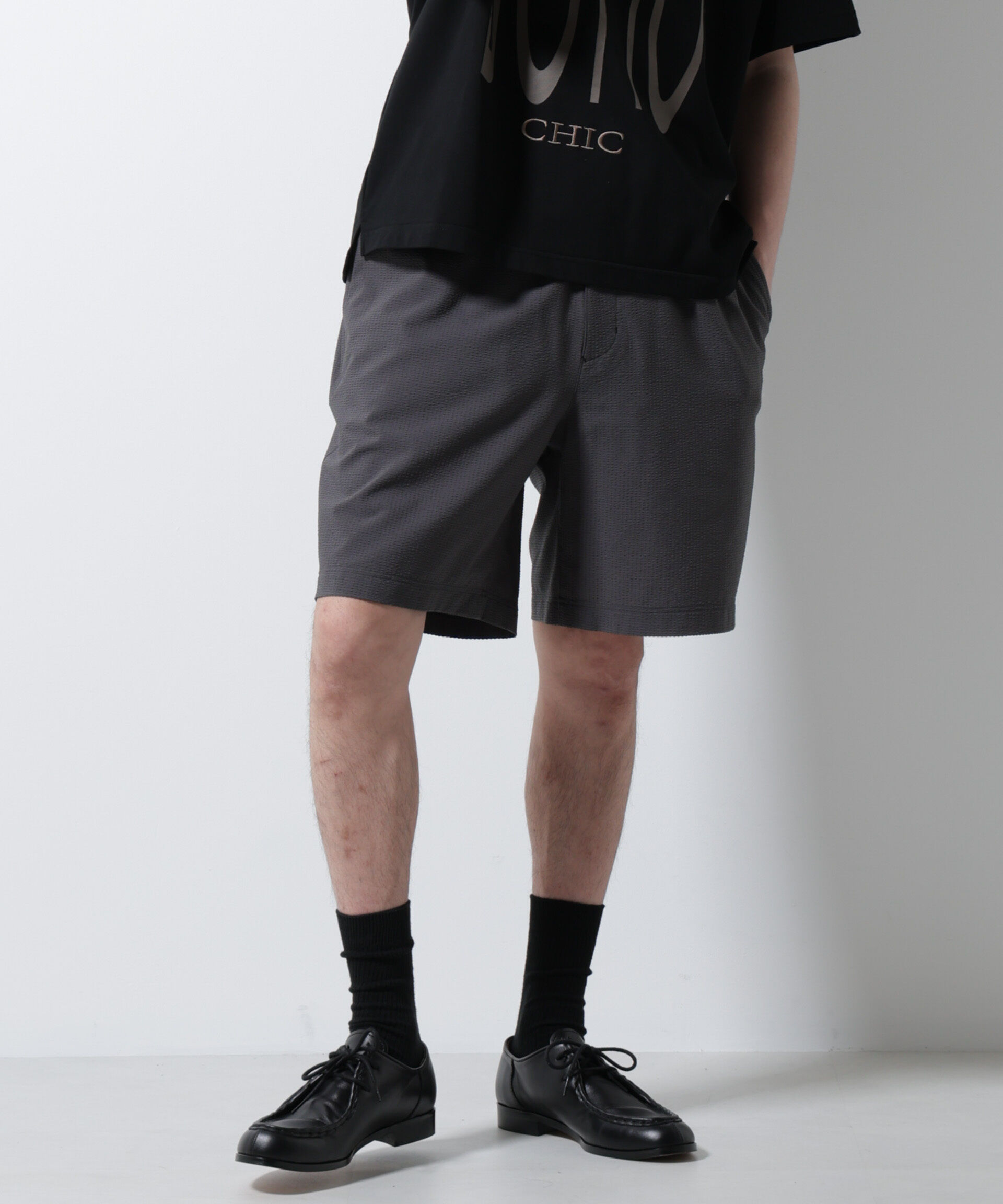 nano･universe「DotAir(R)サッカーストレッチイージーショートパンツ/吸水速乾」|チノ|チャコール3