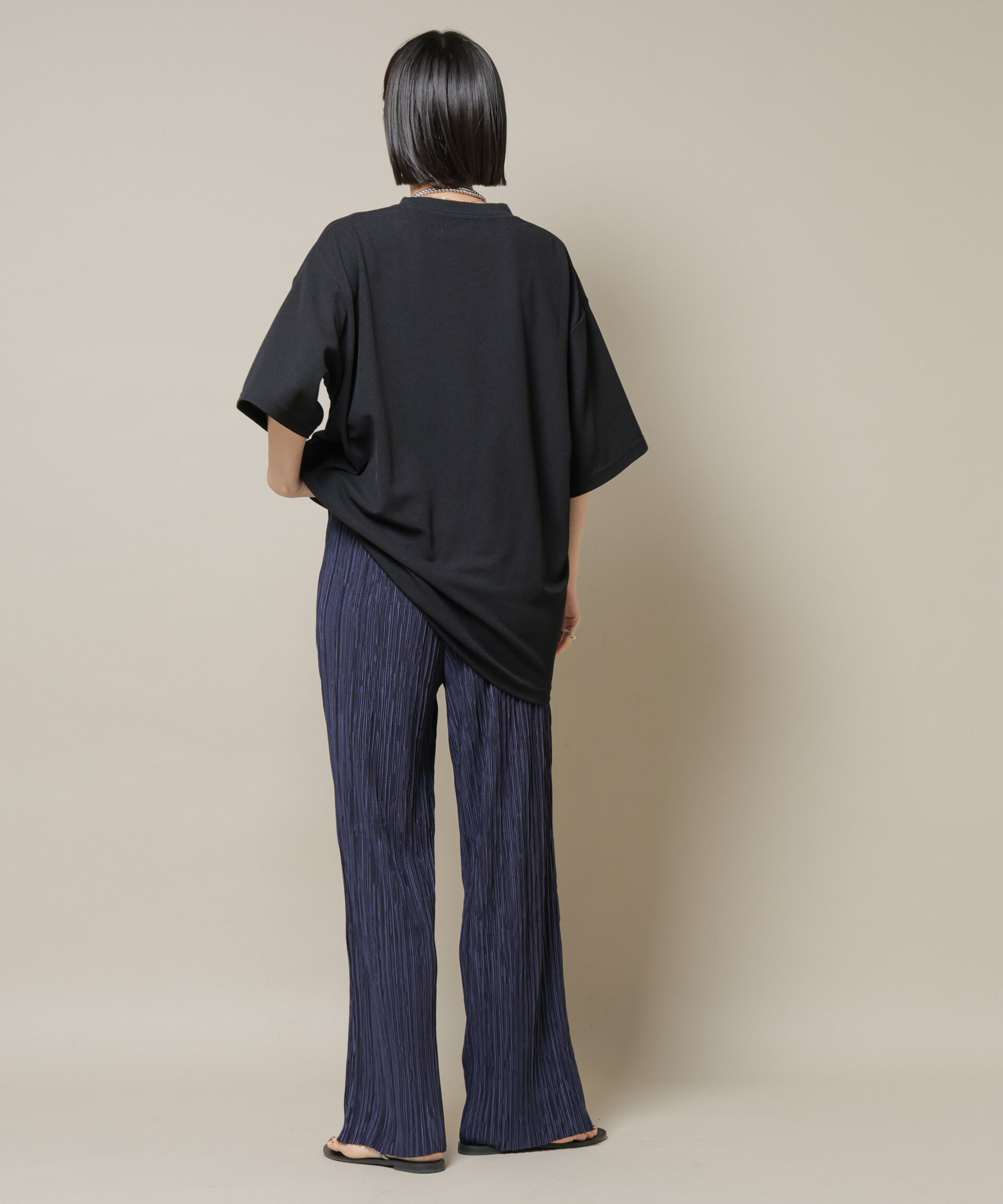 nano･universe「ランダムプリーツカットセミワイドパンツ(セットアップ可)」|チノ|