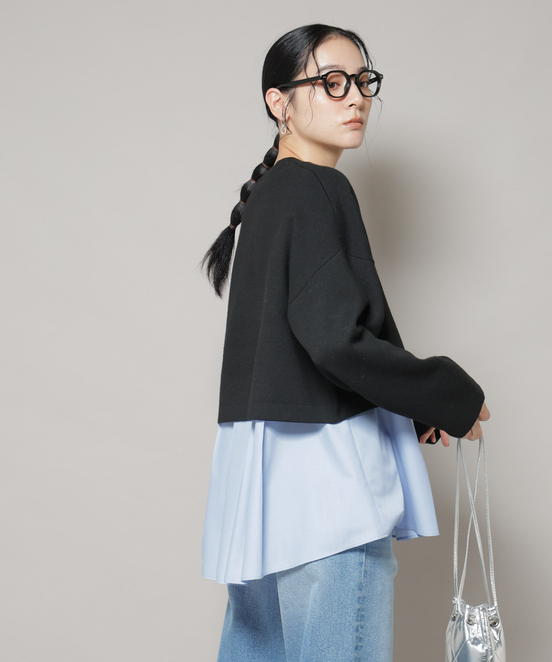 nano･universe「ダブルジャガードニット&times;タックブラウス ペプラムセット」|ニット・セーター|