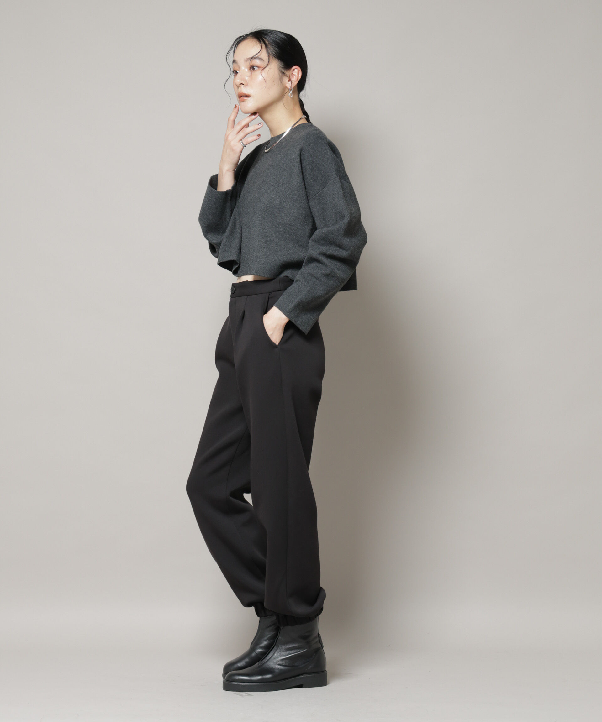 nano･universe「ダブルジャガードニット&times;タックブラウス ペプラムセット」|ニット・セーター|