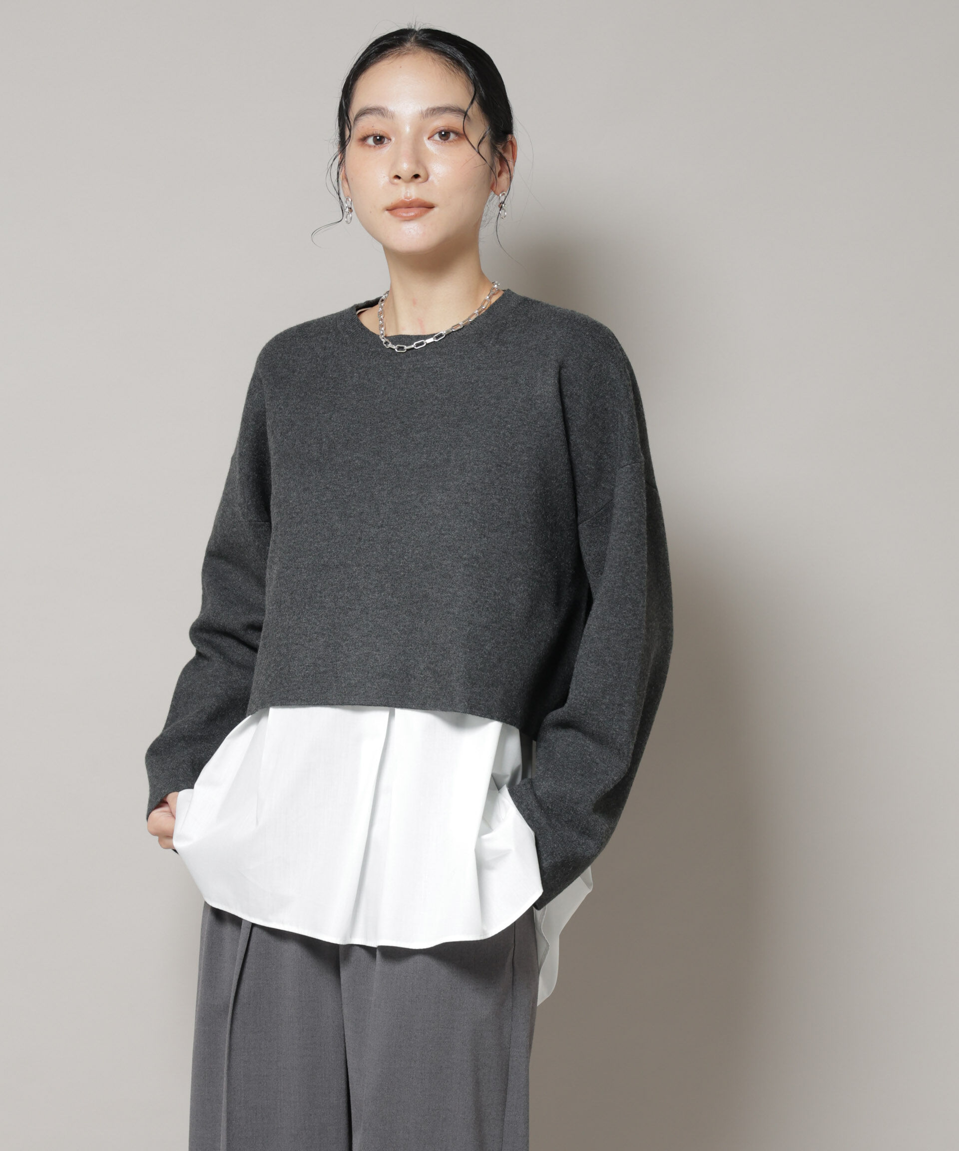 nano･universe「ダブルジャガードニット&times;タックブラウス ペプラムセット」|ニット・セーター|