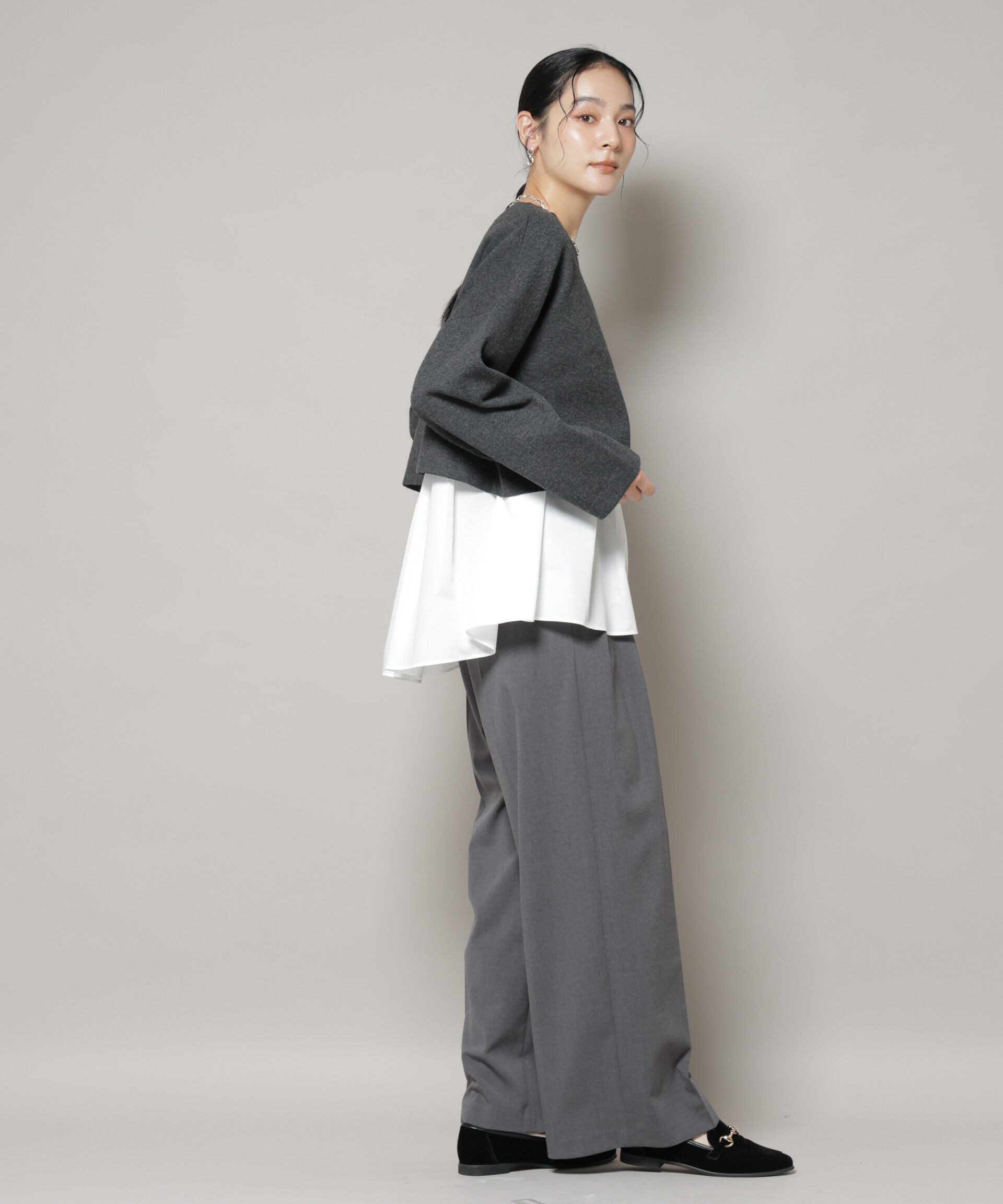 nano･universe「ダブルジャガードニット&times;タックブラウス ペプラムセット」|ニット・セーター|