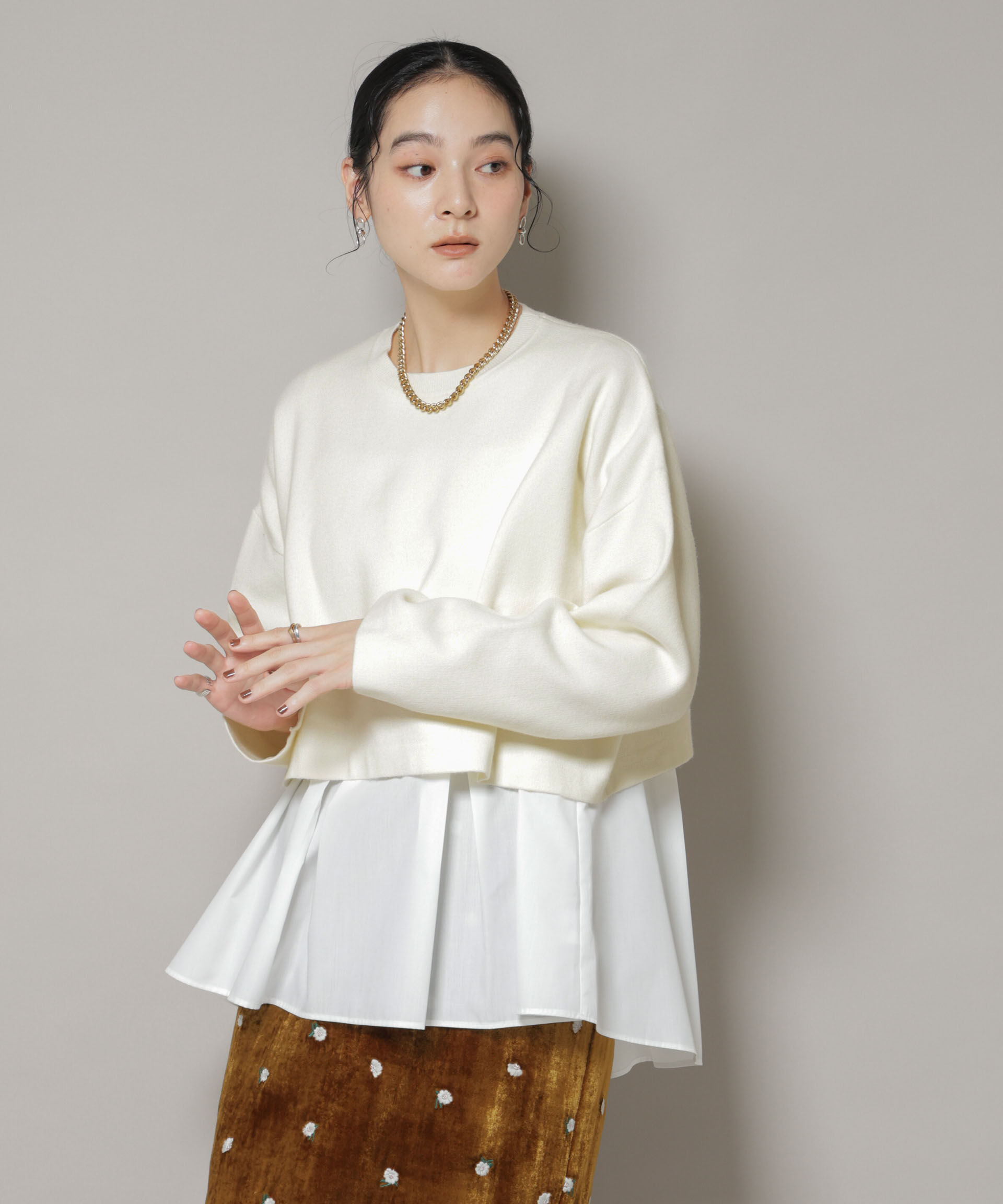 nano･universe「ダブルジャガードニット&times;タックブラウス ペプラムセット」|ニット・セーター|アイボリー7