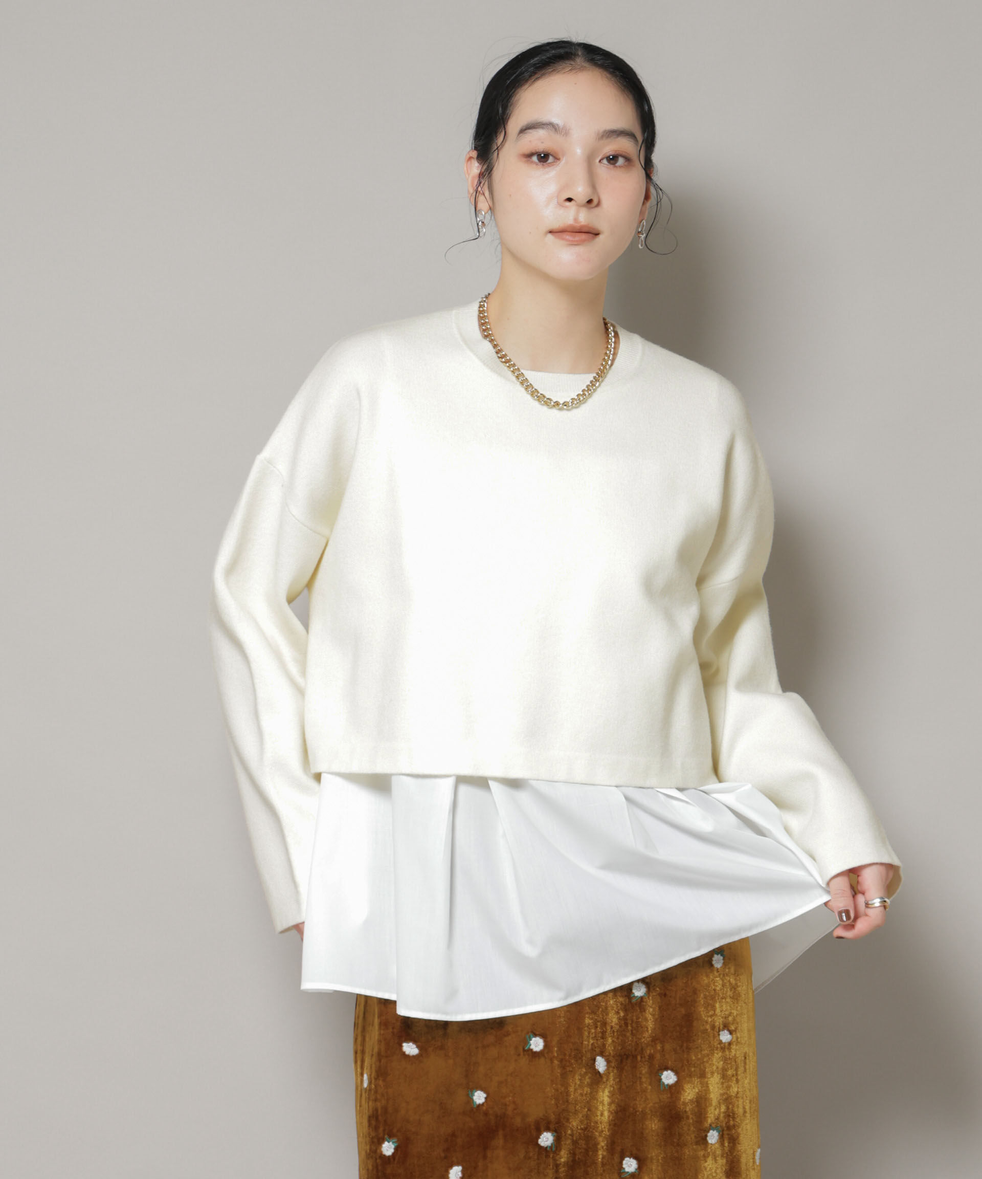 nano･universe「ダブルジャガードニット&times;タックブラウス ペプラムセット」|ニット・セーター|