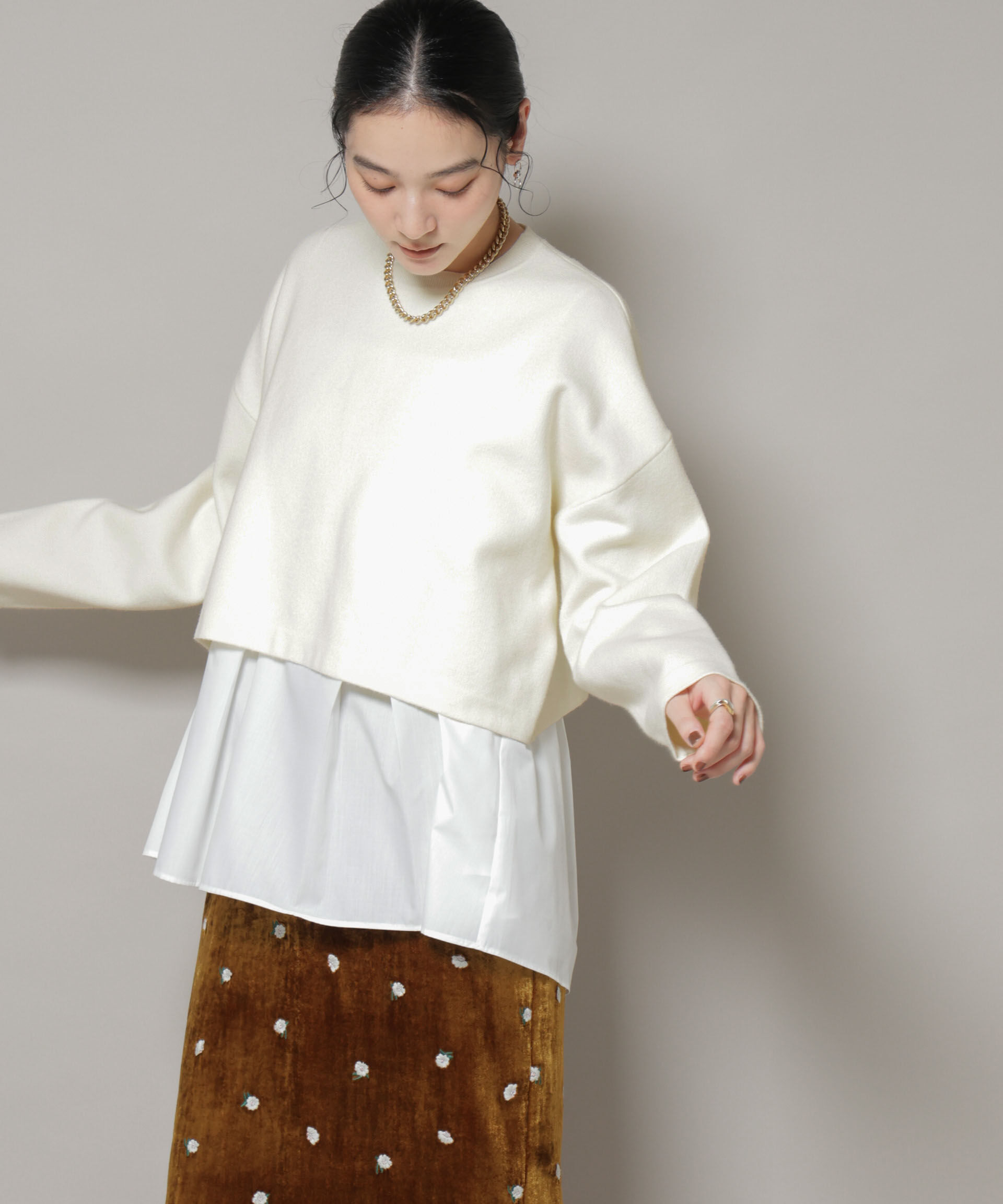 nano･universe「ダブルジャガードニット&times;タックブラウス ペプラムセット」|ニット・セーター|