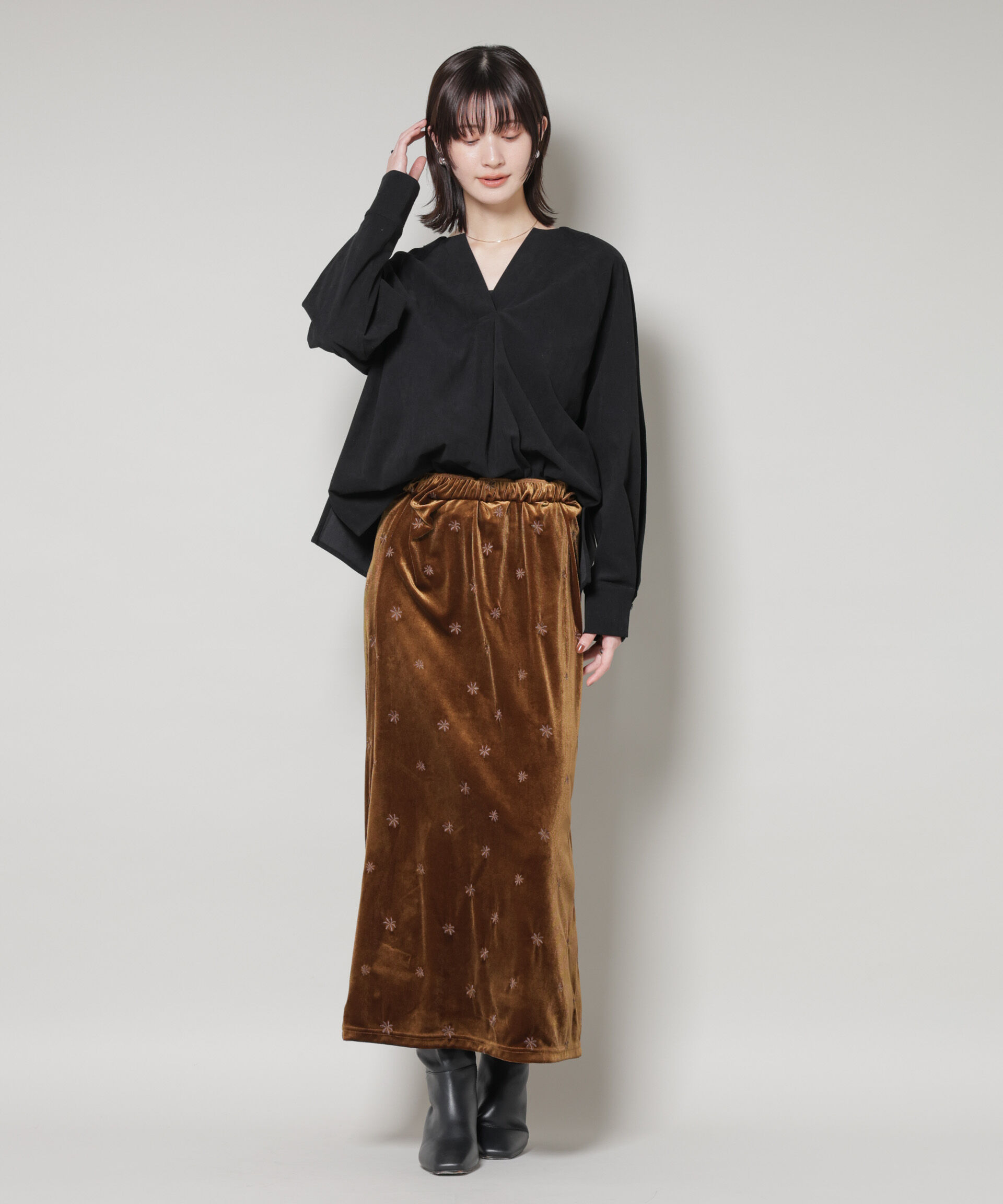 nano･universe「ストレッチ起毛スキッパープルオーバーブラウス(セットアップ可)」|シャツ・ブラウス|